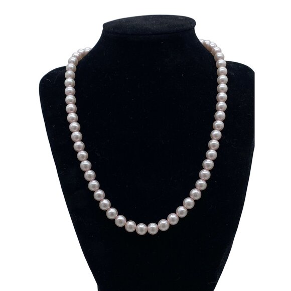 N/A Jewelry - Vintage Light Pink Faux Pearl Necklace Single Strand Gold-Tone Clasp 16 inches